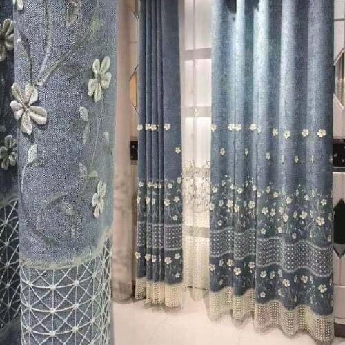 Fashion Simple Embossed Embroidered Curtains American Chinese Style Living Room Bedroom Balcony Blackout Curtains