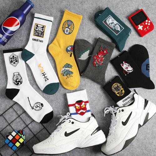 Mens socks Harajuku retro mask trend socks Japanese style fashion street sports hip-hop basketball all-match in tube socks