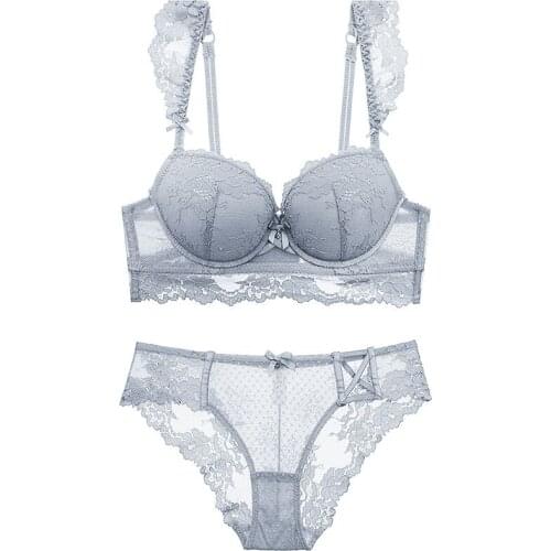 Winter New Sexy Lace Small Chest Gathered Bra Set Thin Cotton Insertable Cup Comfortable Bra White Underwear Set