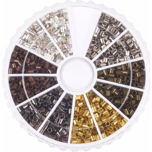 1500pcs Column Brass 2x2mm Tube Crimp Beads 6 Colors for Jewelry Making