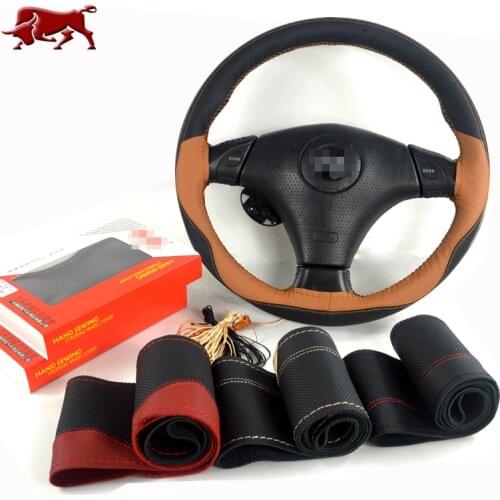 Two-color Splicing pure cowhide Braid Steering Wheel Cover Automobile Braiding Covers Steering Wheel for Interior Accessories