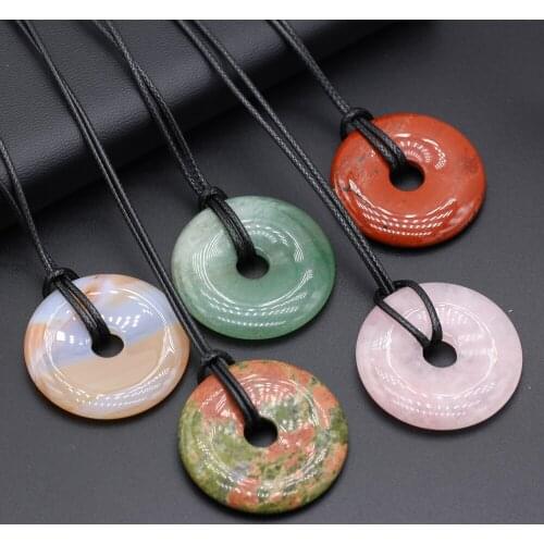 Natural Stone Pendant Necklace Fashion Round Shape Big Hole Beads Necklace for Women Making DIY Jewerly Party Gift 40x40mm