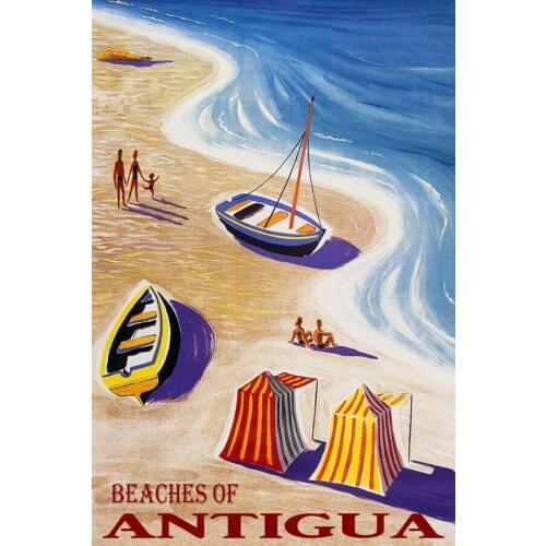 BEACHES ANTIGUA BEACH FAMILY FUN SAILBOAT SEA SUMMER TRAVEL VINTAGE Art Film Print Silk Poster Home Wall Decor 24x36inch