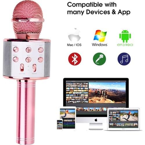 Handheld Bluetooth-compatible Wireless Microphone Karaoke Speaker KTV HOME Music Player Singing Recorder Microphone Mic 1800Mah