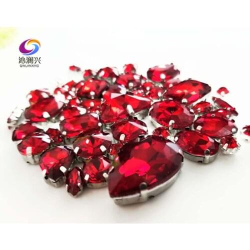 Sell at a loss!! 68pcs/pack Red mix shape high quality glass crystal material sew on claw rhinestones,diy/Clothing accessorie