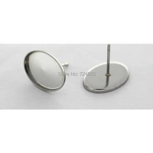 10x14mm Blank Stainless Steel Stud Earrings Base Oval Bezel tray Resin Cabochons Earrings post Settings DIY Findings