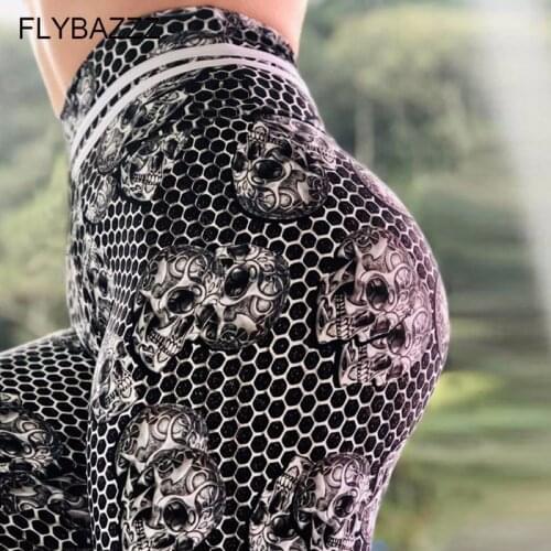 Plus Size Skull Print Sports Yoga Leggings Women Fitness Clothing Gym Trousers Hip Push Up Sportswear Yoga Pants Running Tights