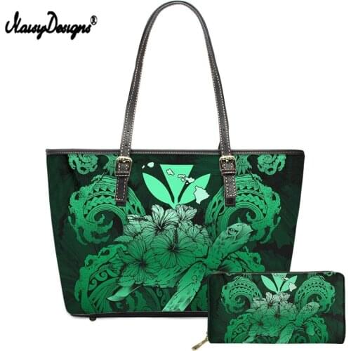 NOISYDESIGNS Kanaka Hawaii Tribal Turtle Pattern Casual Female Tote Crossbody Bag Trendy Women Pu Handbag Clutch Wallet Set New