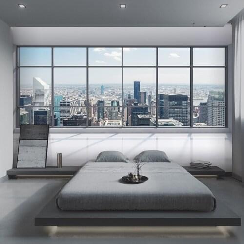 Modern simple extended visual space mural high rise building city architecture company conference hall Internet bar wallpaper