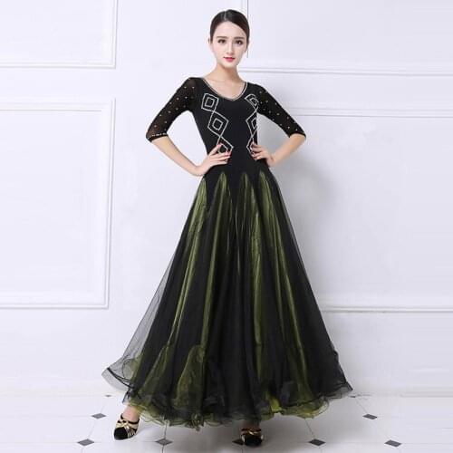 Standard Ballroom Dance Dress For Women High Quaity Dark Green Competition Ballroom Dancing Costume Ladys Flamenco Dresses