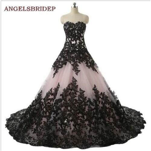 ANGELSBRIDEP Sweetheart Wedding Dress Saudi Arabia Bride Dresses Black Applique Court Train Vestido De Noiva Formal Bridal Gowns