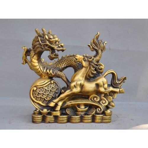 Wedding decoration Chinese Fengshui brass dragon horse wealth ruyi money coin lucky statue
