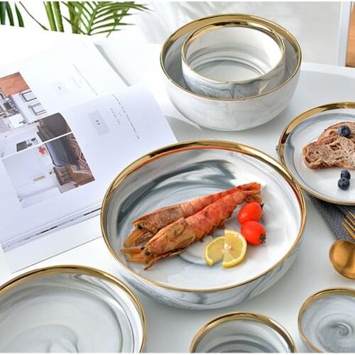 1pc Pink Marble Ceramic Dinner Dish Plate Rice Noodles Salad steak Bowl Soup Plates fruit Dinnerware Sets Home Tableware Kitchen