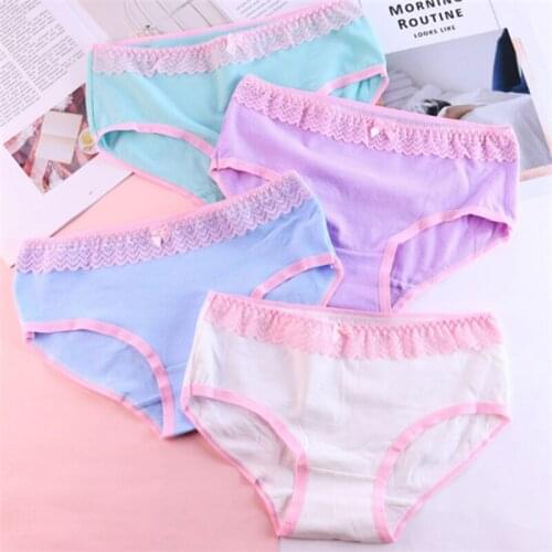 4Pcs/lot Panties Women Underwear Briefs Breathable Underpants Girls Soft Panty waist size girls briefs T812-24