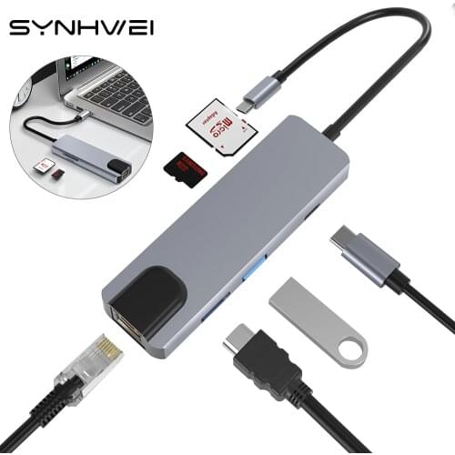 6 in 1 USB Hub 3.0 For Laptop Adapter Computer PD Charge 6 Ports RJ45 HDMI TF/SD Card Notebook for MacBook Pro Type-C Splitter