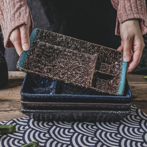 Japanese dumpling ceramic divider plate household three-grid with dipping saucer life plate restaurant daily tableware rectangle