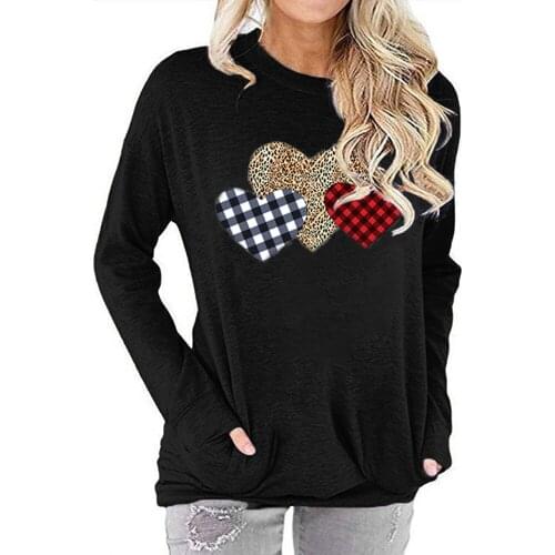 Women Love Heart Blouse Casual Long Sleeve Valentines Day Pocket Tees Tops MX0155