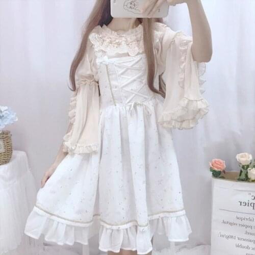 2 Color New Summer Kawaii Lolita Inside Shirt Lolita Female Chiffon Shirt Cute Puff Sleeve Women Blouse