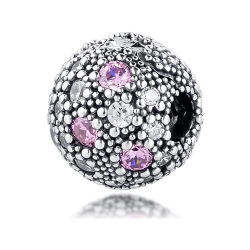 100% 925 Sterling Silver Pale Pink Cosmic Stars Clip Beads for Jewelry Making Fits Women Charms Silver 925 Original Bracelet