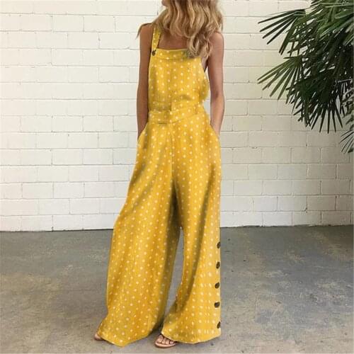 2021 New Bodysuit Sleeveless Overalls Jumpsuit Casual Dot Print Summer Wide Leg Jumpsuit Women Bib Pants Боди Женское