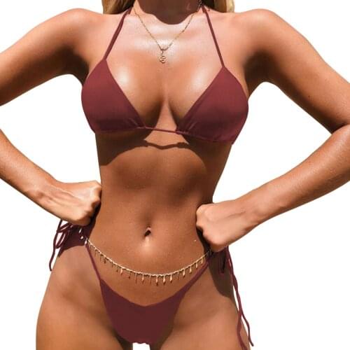 Women 2-piece Swimming Suit Sleeveless Solid Color Top + Bottoms Bikini Set Stylish Bathing Suit