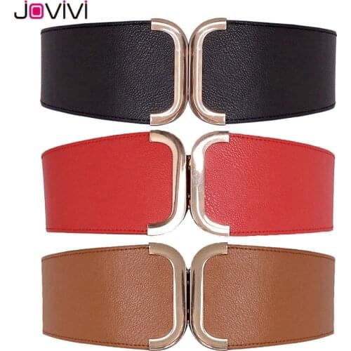 Jovivi New Wholesale Fashion Lady Vintage Skinny Wide Elastic Cinch Women Waistband Waist Belt Decor Black / Red / Brown Color