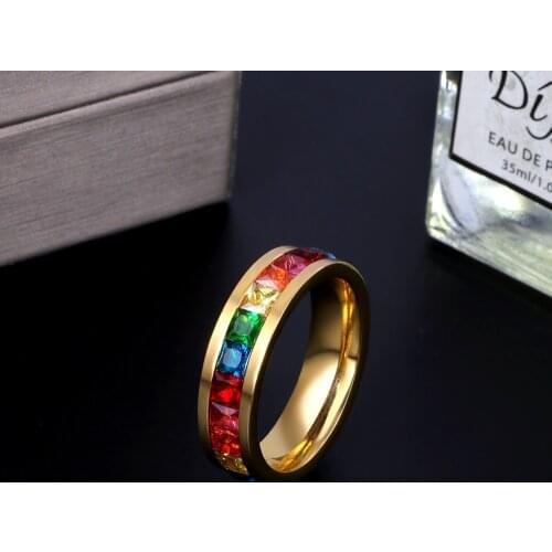New arrival crystal charms women girls wedding party rings trendy colorful stainless steel Cute rings