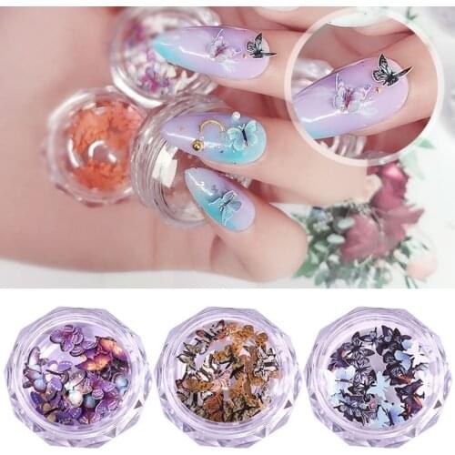 1 Box 3D Nail Butterfly Rhinestones Vivid Butterfly Design Nail Art Decorations Colorful Blue Purple Charms DIY Nail Accessories