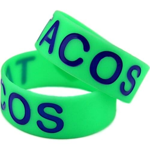 1PC I Love Tacos 1 Inch Wide Silicone Wristband Adult Size 3 Colors