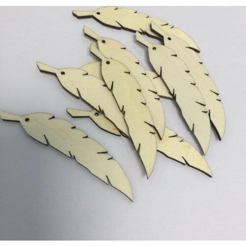10pcs free shipping feather shaped wood cutout shape with strings diy wood earrings