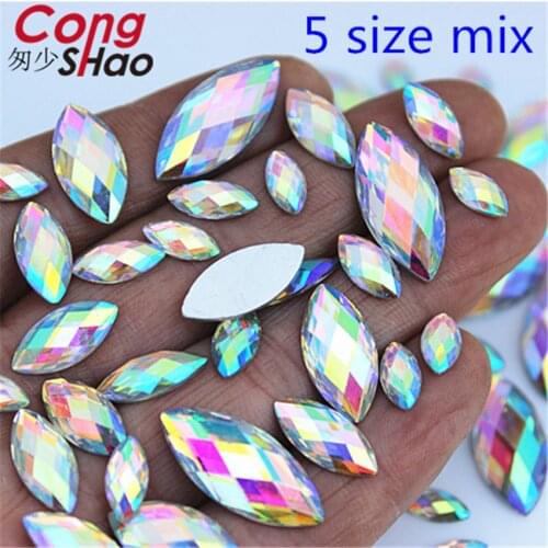 100-50pcs/bag Mix Crystals AB Rhinestones Trim Flat Back Horse Eye Stones Resin Beads For DIY Wedding Dress Decoration 8Y426