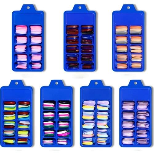 100 Pieces of Blister Small Blue Box Candy Color Ballet Full Fake Nails Detachable Reusable Fake Nail Wear Patch Manicure Tools