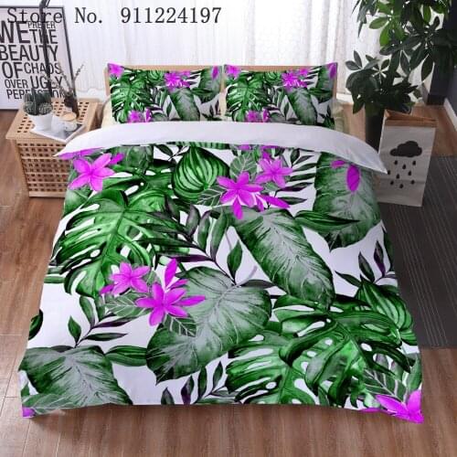 3D Green Leaves Bedding Set Duvet Cover Pillowcases for Home Bedroom Luxury Bed Queen King Size 2/3pcs Bohemian Comforter