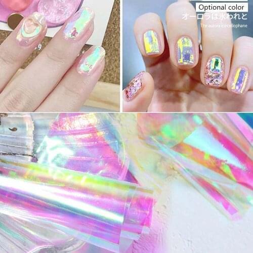 5 Colors Aurora Broken Glass Foils Nail Stickers Laser Cellophane Nails Art Decoration Mirror Glitter Decal DIY Transfer Sticker