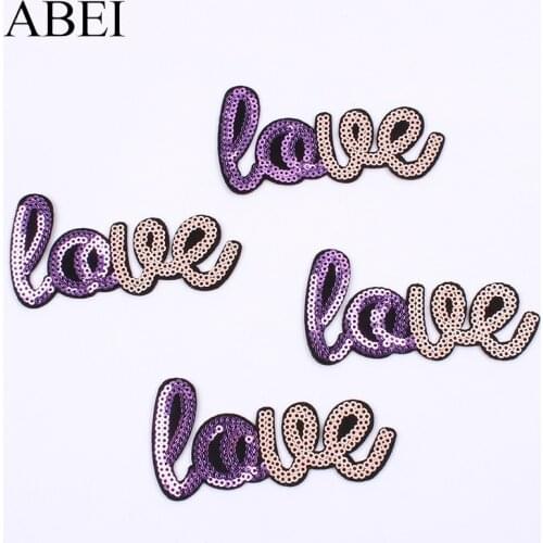 50pcs/lot Sequin Embroidery Love Embroidery Patches Letters Clothing Decoration Accessories Diy Iron Heat Transfer Applique