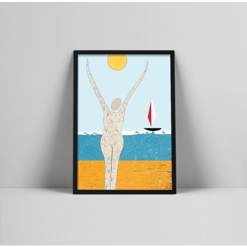 Abstract Beach Art Print, Couple on the beach, Coastal Wall Art, Modern Home Decor, Nordic Poster, Beach House Decor, Sea Ocean