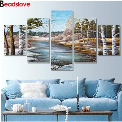 5 Piece Forest Landscape nordic Diamond Embroidery 5D Diamond Painting Rhinestone Pictures DIY Diamond Mosaic Painting