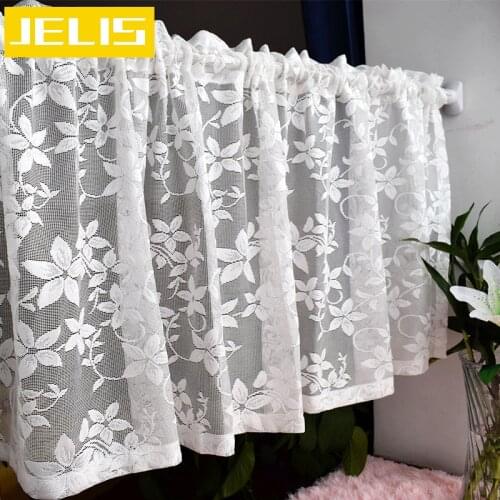 American Kitchen Curtains White Luxury Short Curtain with Embroidery Flowers Pastoral Door Coffee Half Curtain Window Decor