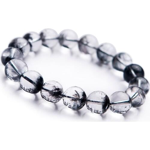 Drop Shipping Natural Black Rutilated Quartz Round Crystal Beads Bracelet Trendy Men Women Crystal Round Beads Bracelet