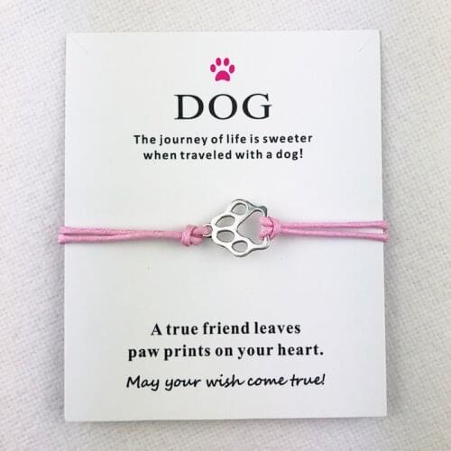 Tibetan Silver Dog Cat Paw Connection Charms Cuff Multilayer Wax Rope Animal Bracelets Women Men With Card Bracelet Jewelry