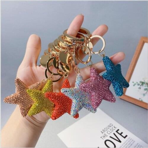 Diamond Star Keychain Creative Rhinestones Bag Pendant Celebrity Small Gift Car Key Ring Pendant