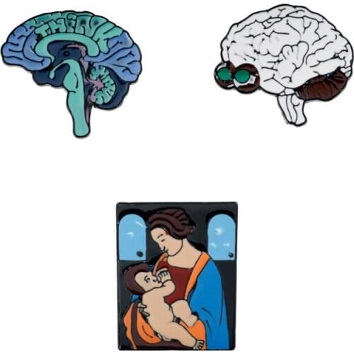 The Madonna and Child Brooch Leonardo da Vinci Painting Pins Madonna Litta And Human Organs Brain Enamel Badge Lapel Pin Gifts