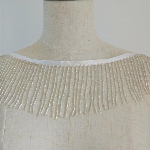 Long tessel pendant rhinestone Beaded Lace Trim Mesh Fabric Paillette Lace Beaded Pearl Trims Ribbon Braid Lace Appliques