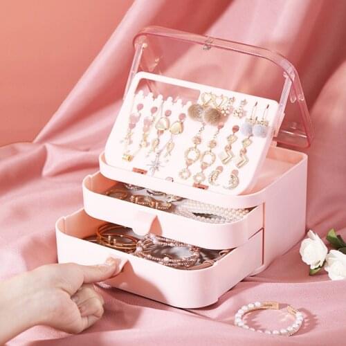 Double Layer Jewelry Box Multifunction Earrings Necklace Storage Box Exquisite Portable Makeup Display Rack Beauty Travel Box