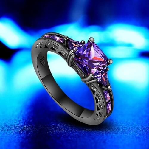Hainon New Fashion Wedding Rings For Women Purple Cz Zircon Finger Rings Jewelry Black Gold Filled Luxury Vintage Rings
