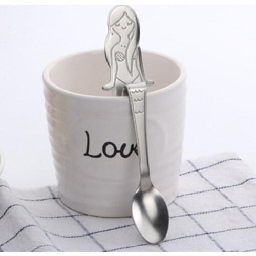 1PC Mermaid Coffee Spoon Curved 304 Stainless Steel Condiment Spoon Kitchen Bar Cafe Tableware Party Favor Gift Scoop Cutlery