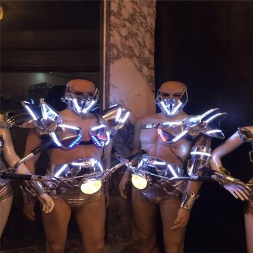 KS11 Party led light costumes dj robot men wears armor suit perform dress mirror outfits clothe cosplay led shoulder rave show