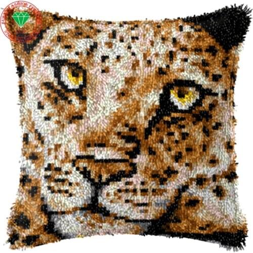 Leopard Latch hook rug kits Needlework carpet embroidery cushion Diy pillowcase embroidery Patchwork Yarn Stitch Wool felting