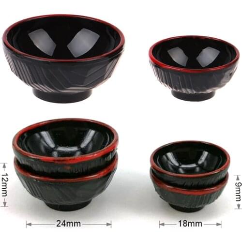 4pcs 1:12 Dollhouse Miniature Plastic Black Bowls Doll House Kitchen Decoration Accessories