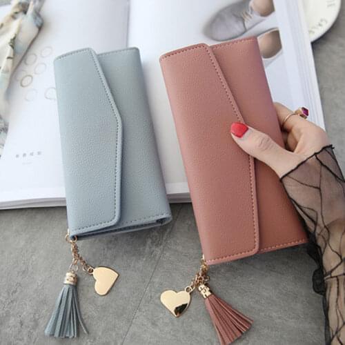 2019 Fashion Long Wallet Women Purses Simple Zipper Purses Multi-Card Slot PU Leather Phone Wallet Envelope Clutch Solid Color
